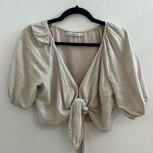 Abercrombie Cropped Tie-Front Linen Blend Top